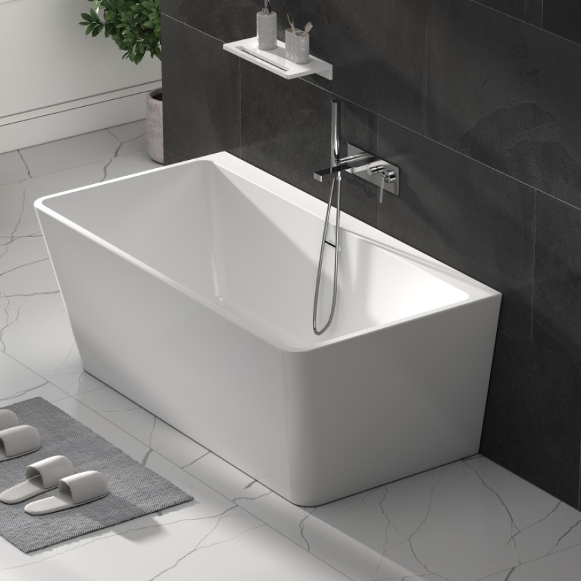 Product Lifestyle Image of Sanctuary Courchevel 1500mm Back to Wall Freestanding Bath -  Gloss White SB207